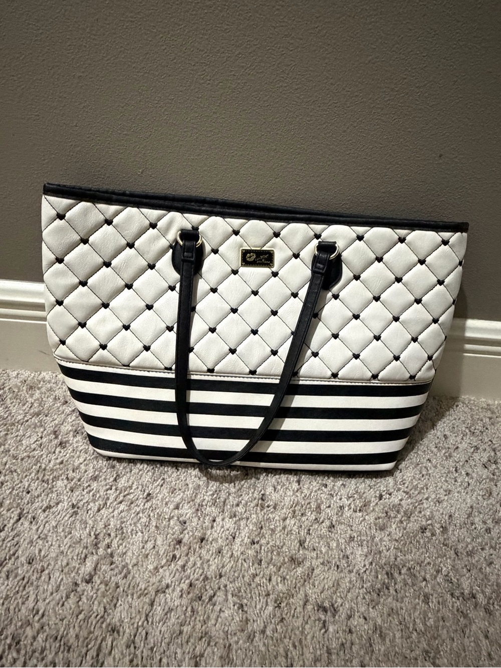 Luv Betsey Quilted Stripe Tote Bag